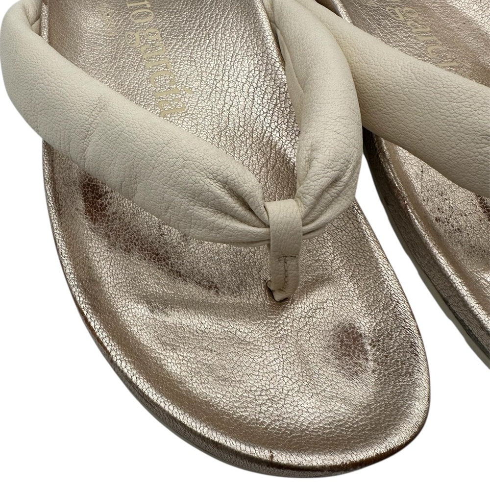 Pedro Garcia Anita "Onsen" Gold and Cream Leather Thong Sandals Size EU39/US9 - Picture 3 of 11